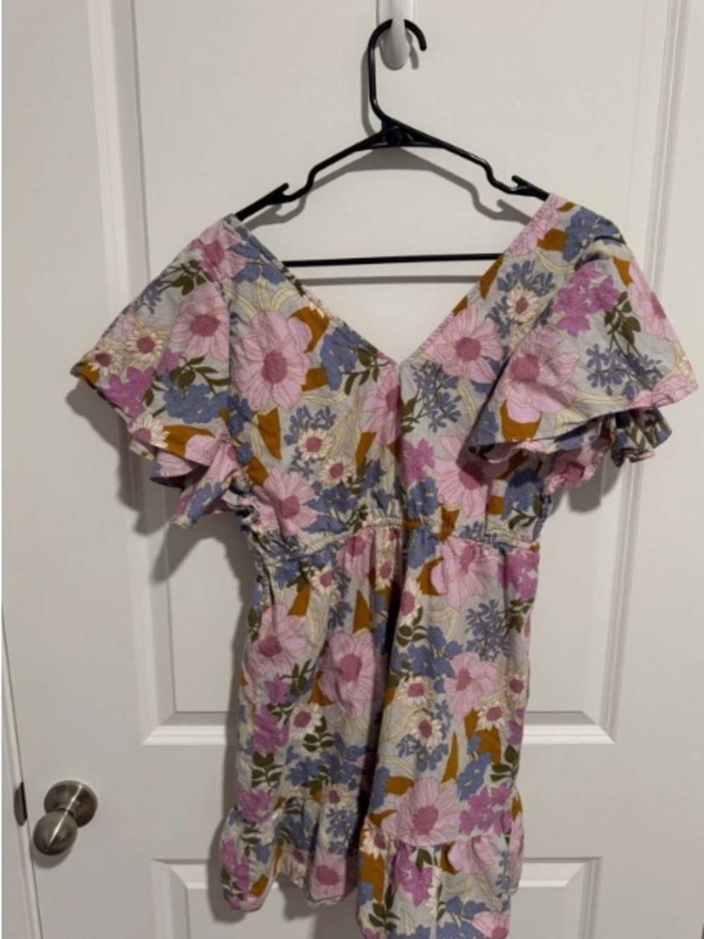 Girls Floral Ruffle Dress - Pink Blue Multi